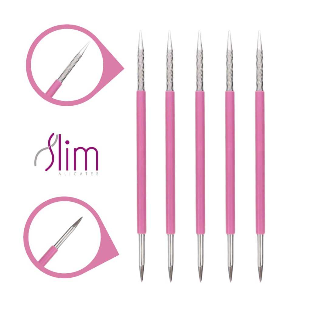 Kit 5 Palito Duplo 105 Cutícula Manicure Pedicure Cutelaria Unha rosa Silicone Esterilizável Inox Slim