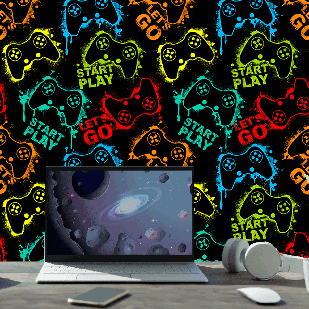 Imagem Papel De Parede Autocolante Quarto Menino Videogame Console