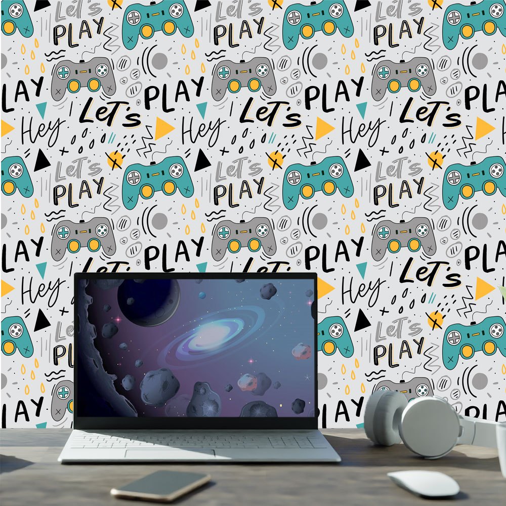 Imagem Papel de Parede Gamer Videogame Console para Quarto Infantil Menino Adesivo Decorativo