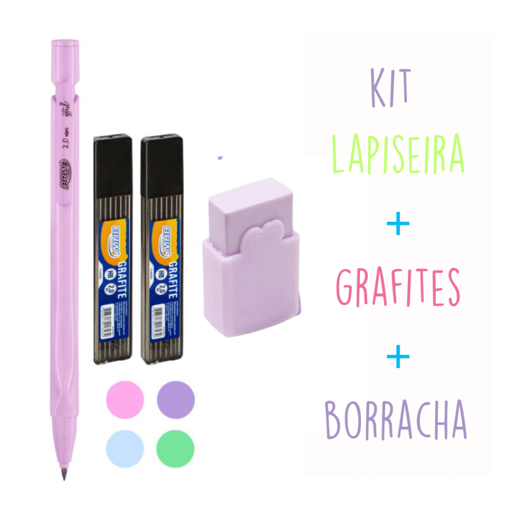 Kit Escolar Lapiseira Triangular 2.0mm + Borracha + 12 Grafites - BRW