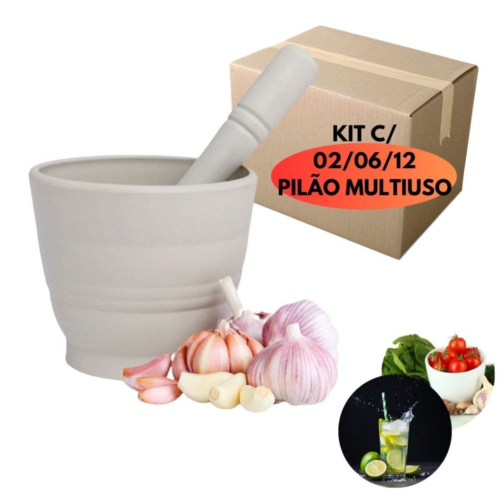 Kit 02/06/12 Pilao C/ Socador Plastico Alho Cebola Caipirinha Limao Drink Refeiçao Restaurante Atacado Buffet Caipirosca