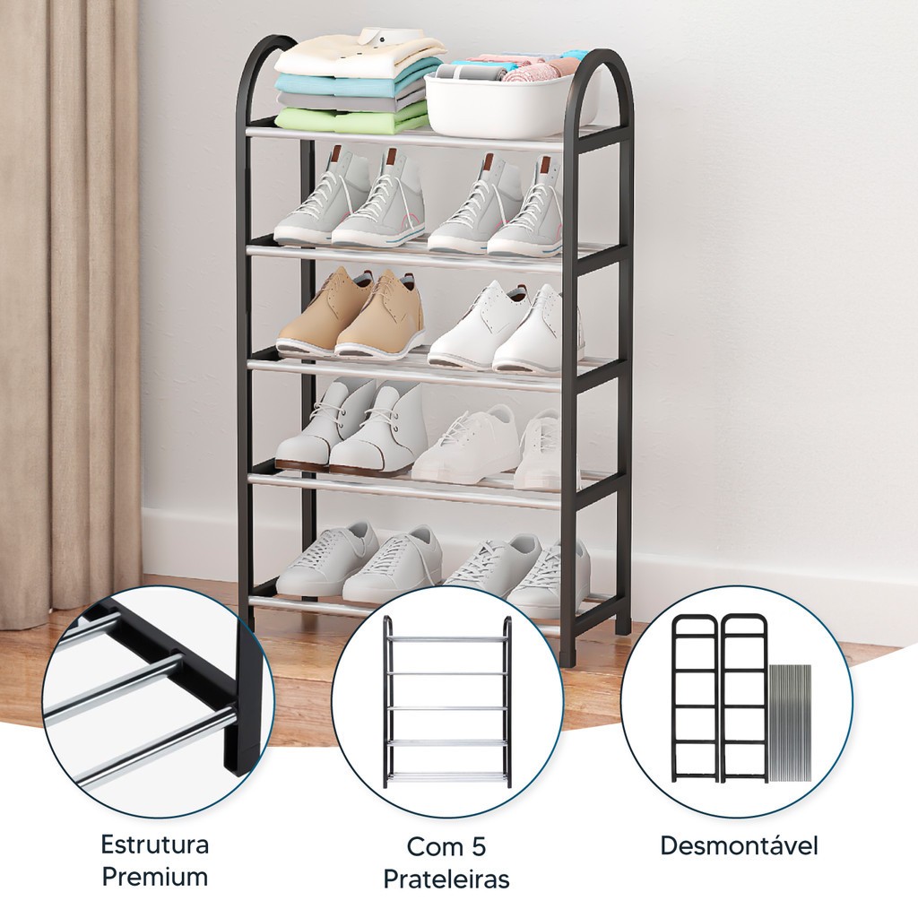 Sapateira 4 Andares Desmontável p/ 8 Pares, Organizador p/ Tênis, Hall de Entrada e Quarto