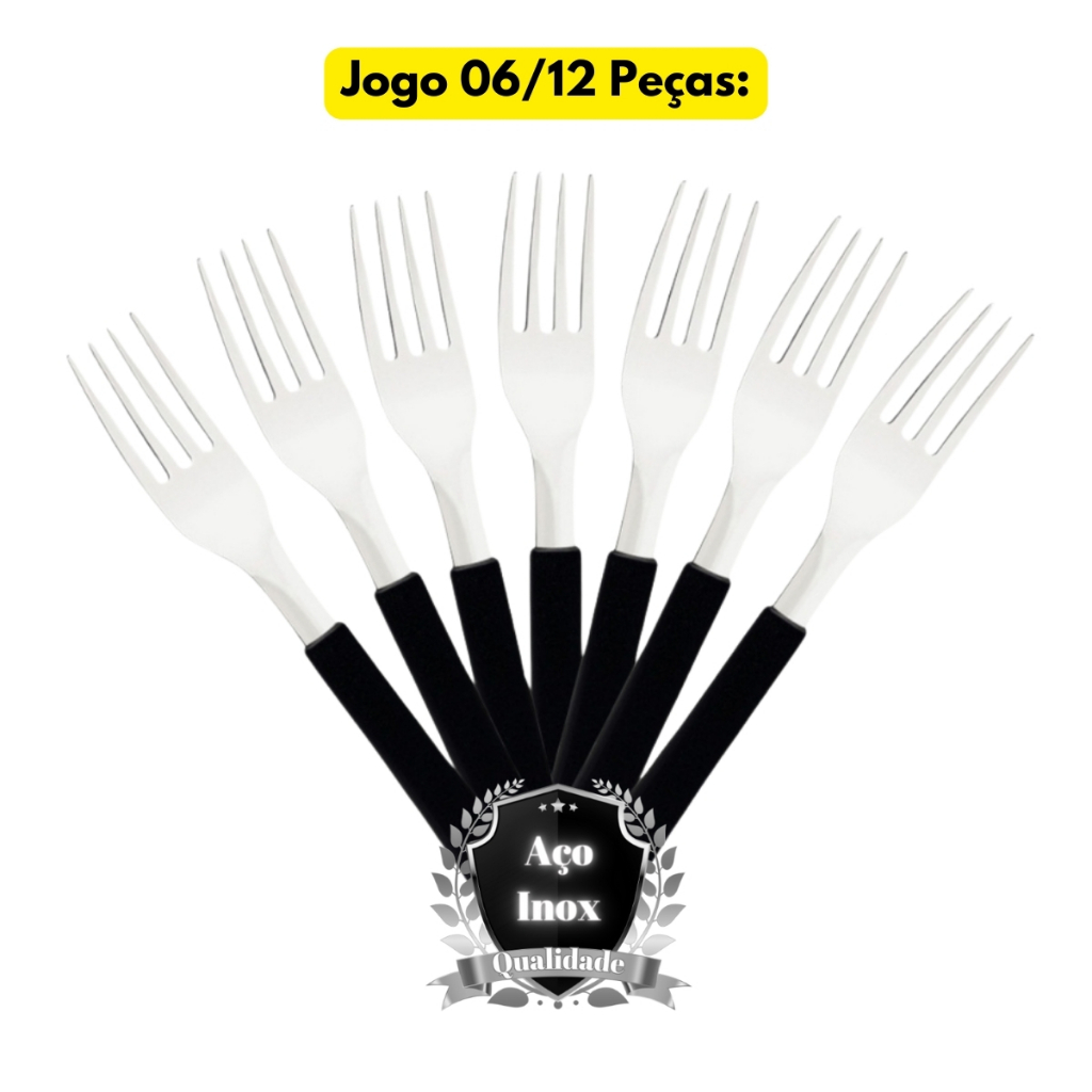Jogo Kit 06/12 Garfos Color Cabo Preto Aço Inox Original Line Restaurante Conzinha Talheres Jantar