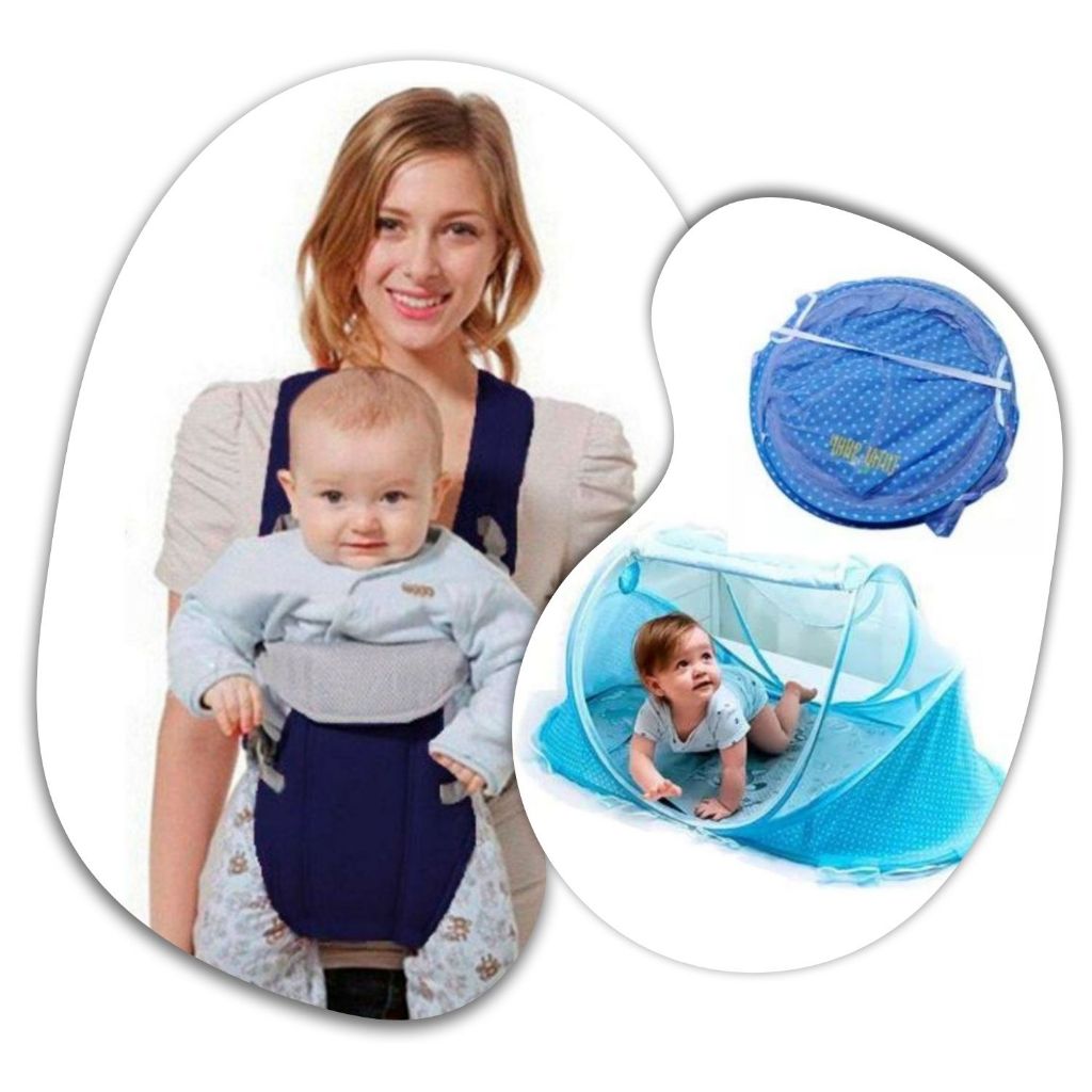 Berço Mosquiteiro Ninho Portatil E Mochila Canguru Carrega Bebê Passeio Viagem Kit Menina Menino