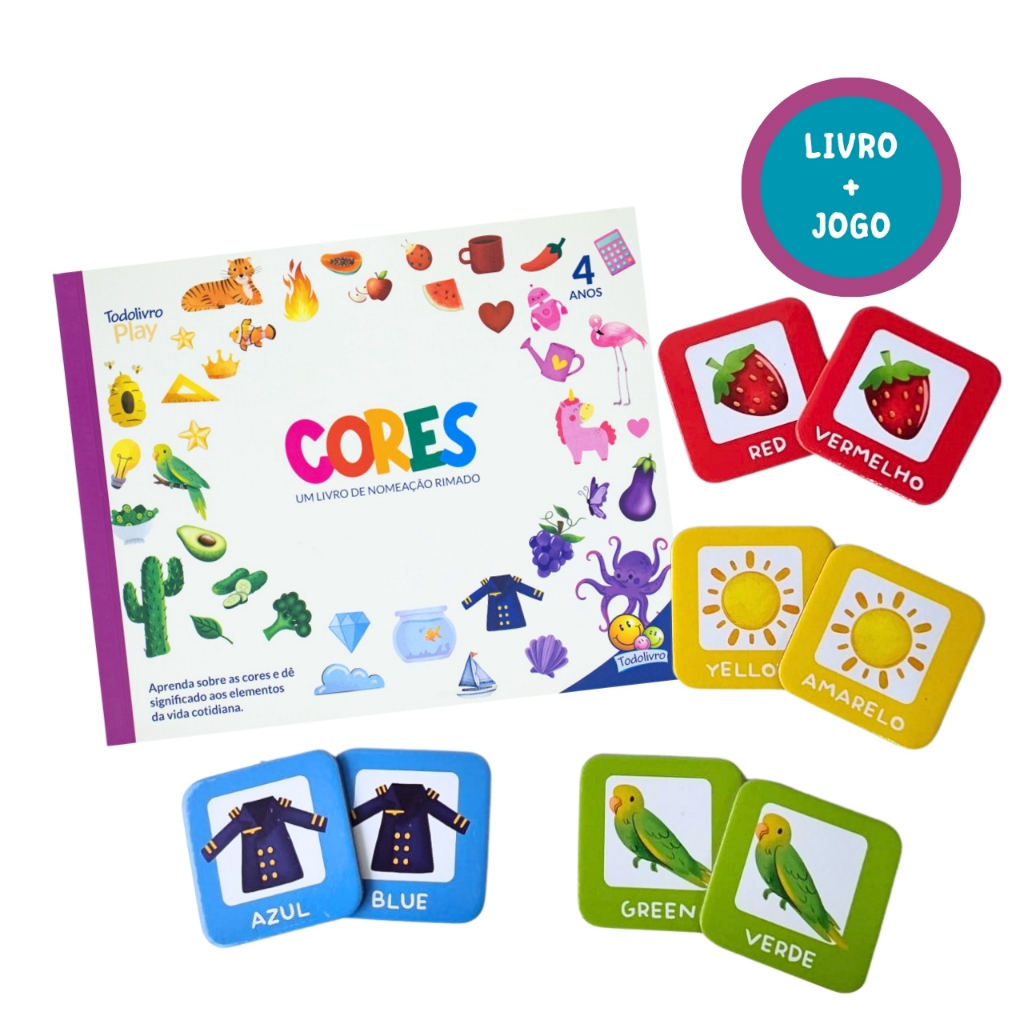 Livro Cores Cartonado Com Jogo Da Memória Pedagógico Inglês E Português Brinquedo Educativo Leitura Infantil Todolivro