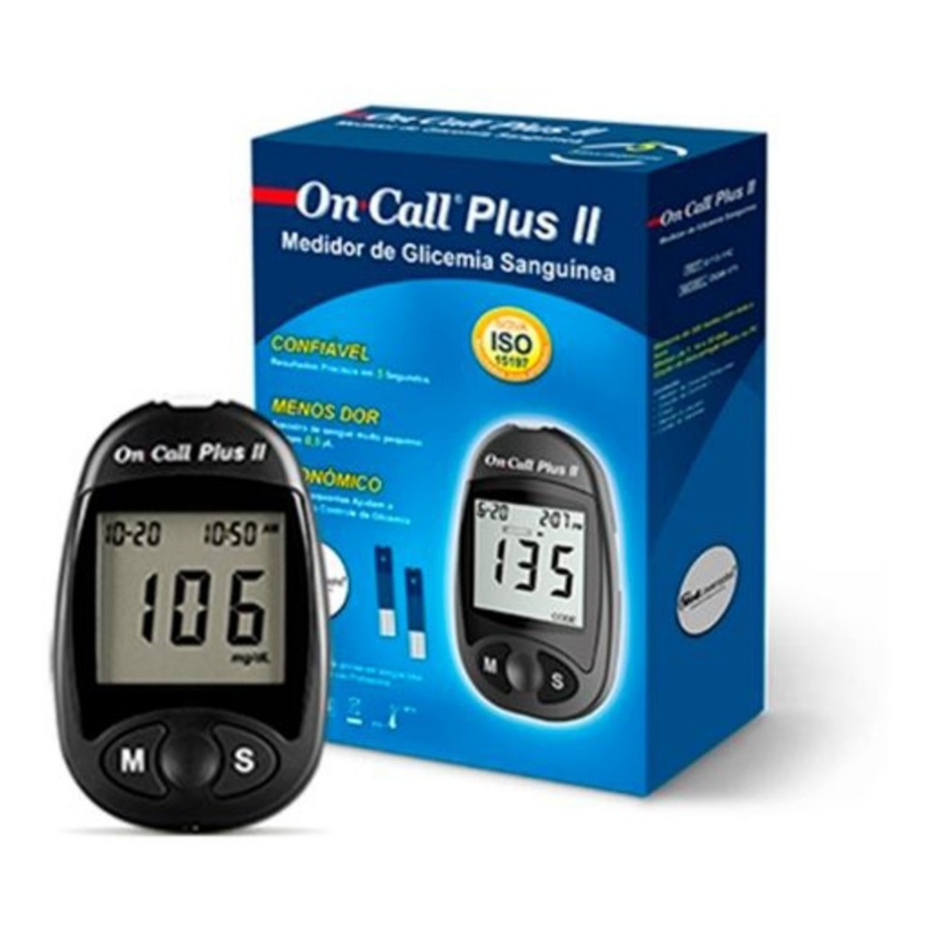 KIT MEDIDOR DE GLICEMIA SANGUíNEA CALL PLUS II em Oferta na Shopee