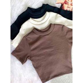 cropped em ribana camiseta gola careca feminino em Oferta na Shopee