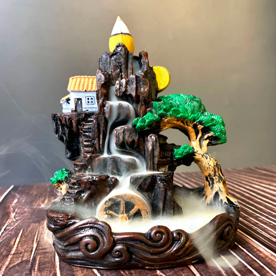 Imagem Mini Incensário Cachoeira Cascata 10cm Porta Incenso Sol Montanha