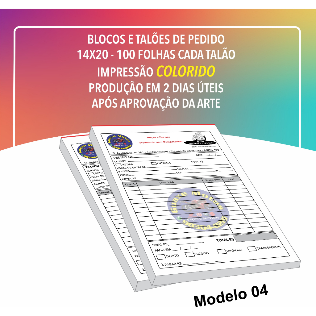 10  Talão pedido 10x15 - papel Autocopiativo 50x2 vias