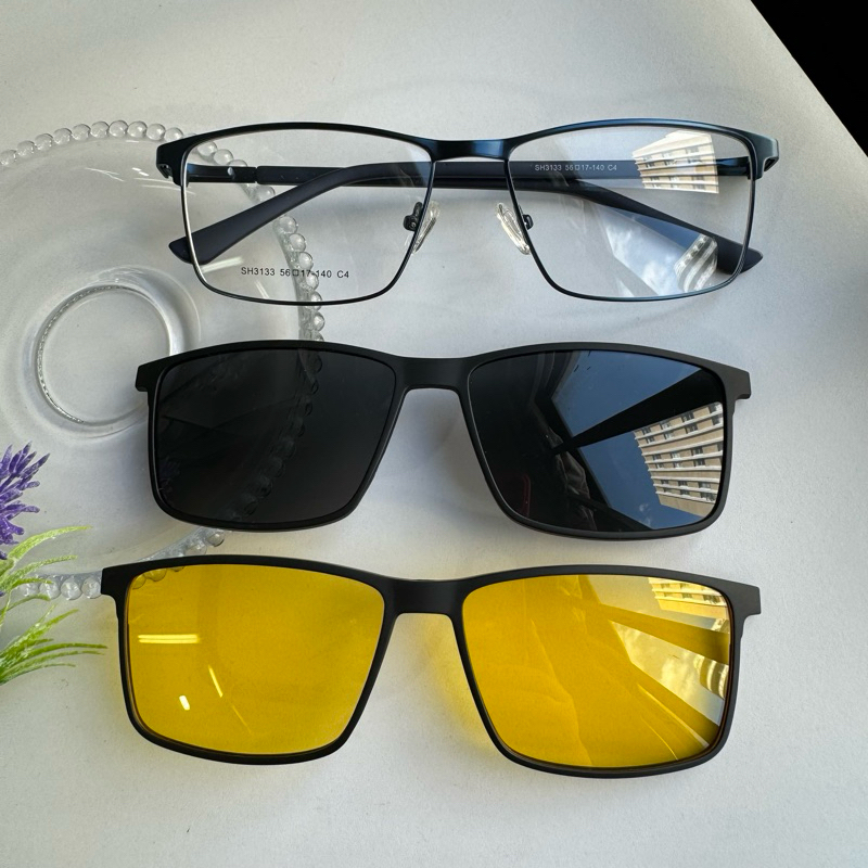 Armação de óculos Clipon 3 EM 1 Masculino 1 Armação + 1 lente preto + 1 lente amarelo/ Tem dois tamanhos 3133 em Oferta na Shopee