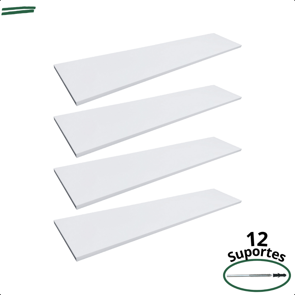 Kit 4 Prateleira Branca 100X20 + Suporte Flutuante Mdf  Organizadora Decoração Cozinha Ban...