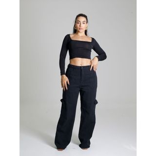 Cropped Feminino Top Blusinha Decote Quadrado Manga Longa Básico Trend Tendência Suplex sem Bojo em Oferta na Shopee