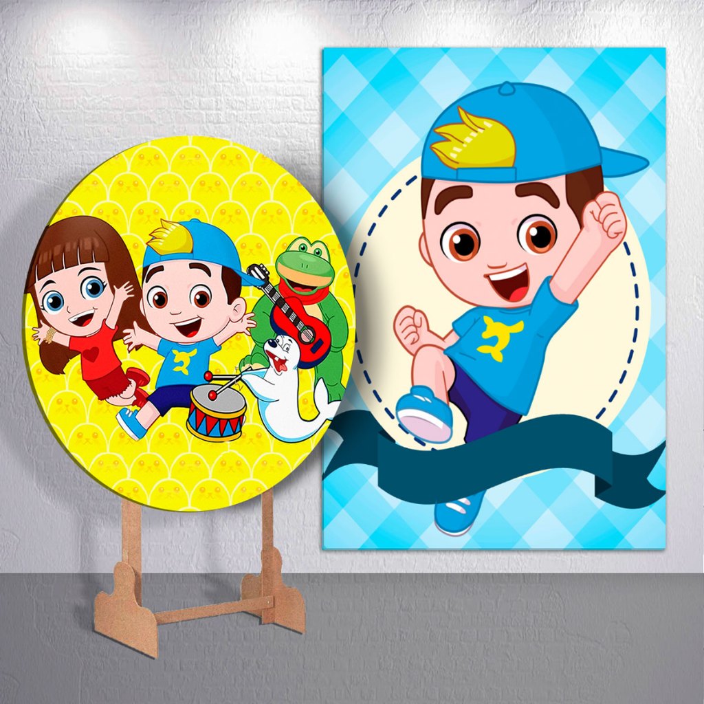 Painel de Festa Animação Lucas Foca Youtuber Trio Cilindro Painel de Festa Redondo Retangulo