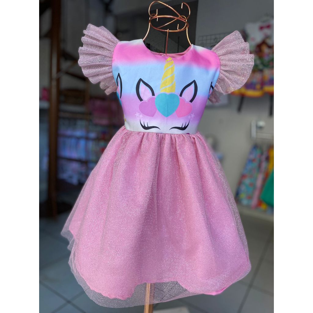 Vestido infantil Unicornio com tule em Oferta na Shopee