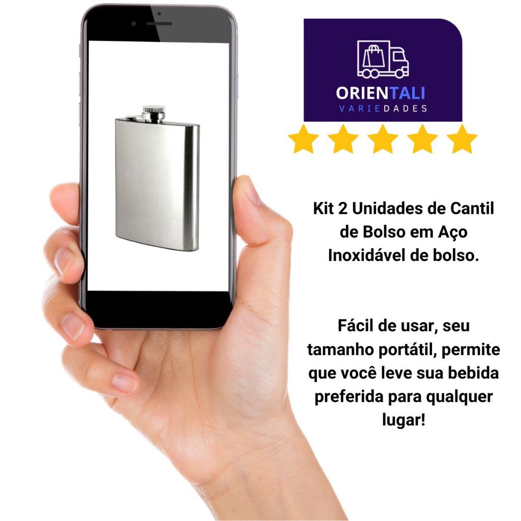 Cantil de Bolso 230 ml Porta Bebida em Aço Inox Whiskeira Rum Vodka — imagem 2 de 2