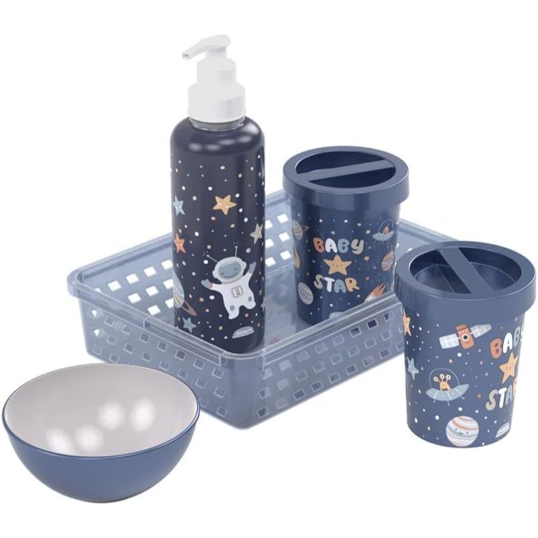 Kit Higiene Infantil Plasútil Astronauta Marinho c/ 5 Peças