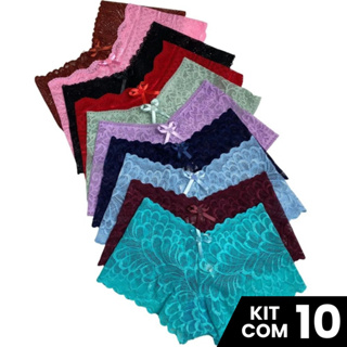 Kit 10 Calcinhas Caleçon Shortinho Renda Sexy Confortável Forro Algodão Estilo Romântico em Oferta na Shopee