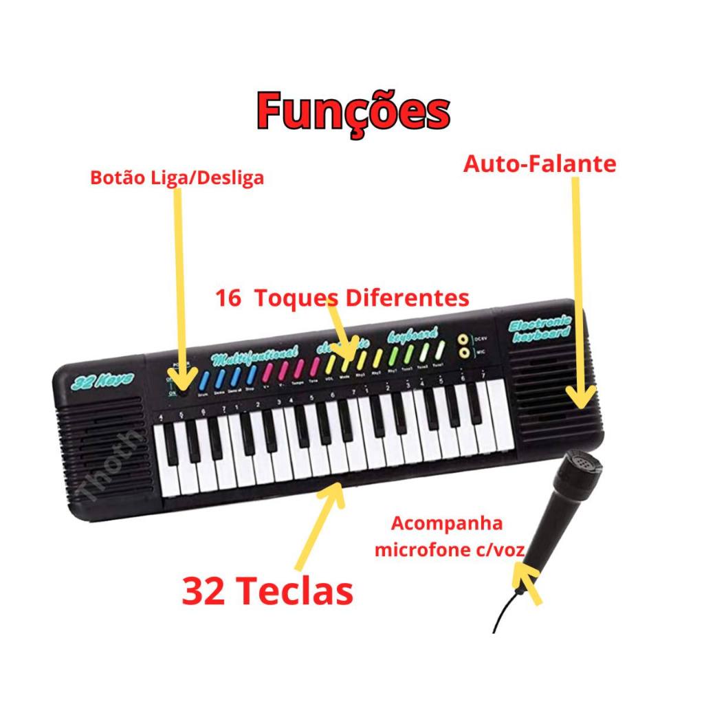 Kit Bateria Infantil Teclado Brinquedo Musical Microfone