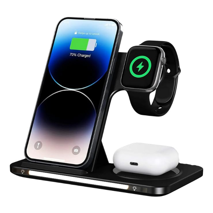 Carregador Sem Fio 15W Por Indução 4 Em 1  Dock Station P/ Apple Watch AirpodS iPhone KaiDi Original