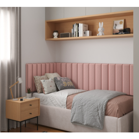 Conjunto Solteiro IBIZZA em L Cabeceira Painel Cama Box Almofadada Estofada Suede Varias Cores