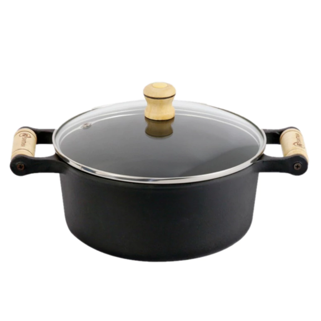 Panela De Ferro Caçarola 2l C Tampa Vidro Alça Madeira 18cm Santana — imagem 1