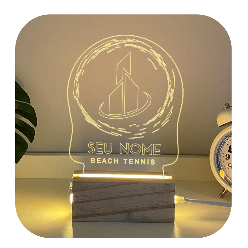 Luminária De Mesa Esporte Beach Tennis Personalizável (com seu nome, nome de equipe) Acrílico 3D Led
