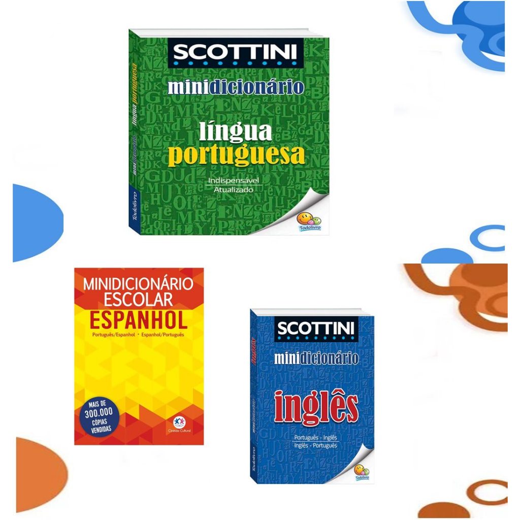 Mini Dicionário Escolar Língua Portuguesa - Inglês ou Espanhol - Scottini - Unidade em Oferta na Shopee