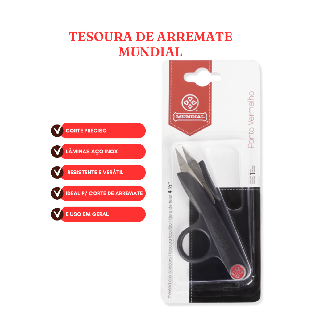 Tesoura Tecelão Arremate Pic Tic Tac Corte e Costura Acabamento, Artesanato e Patchwork - Mundial