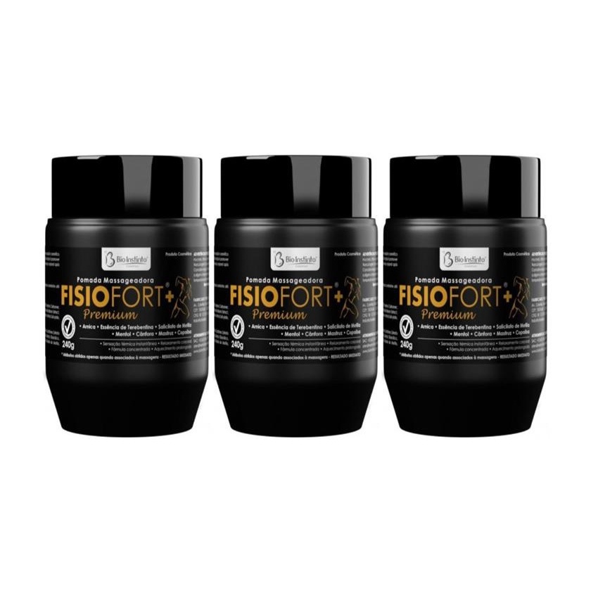 Kit 3 Pomadas Desodorantes Massageadoras Fisiofort+ Premium 240g Relaxante Corporal Alívio Muscular