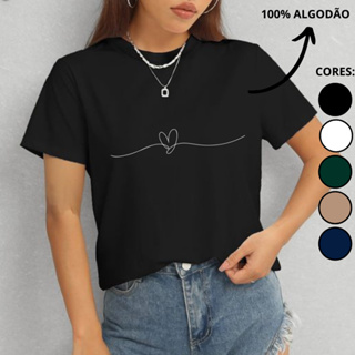 T-shirt Blusa Feminina Camiseta 100% Algodão Estampa em Oferta na Shopee