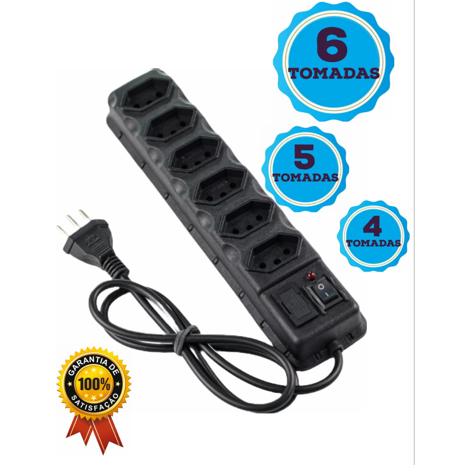 FILTRO DE LINHA RÉGUA DE TOMADAS 6, 5, 4 e 3 tomadas tripolar 10 Amperes com fusível