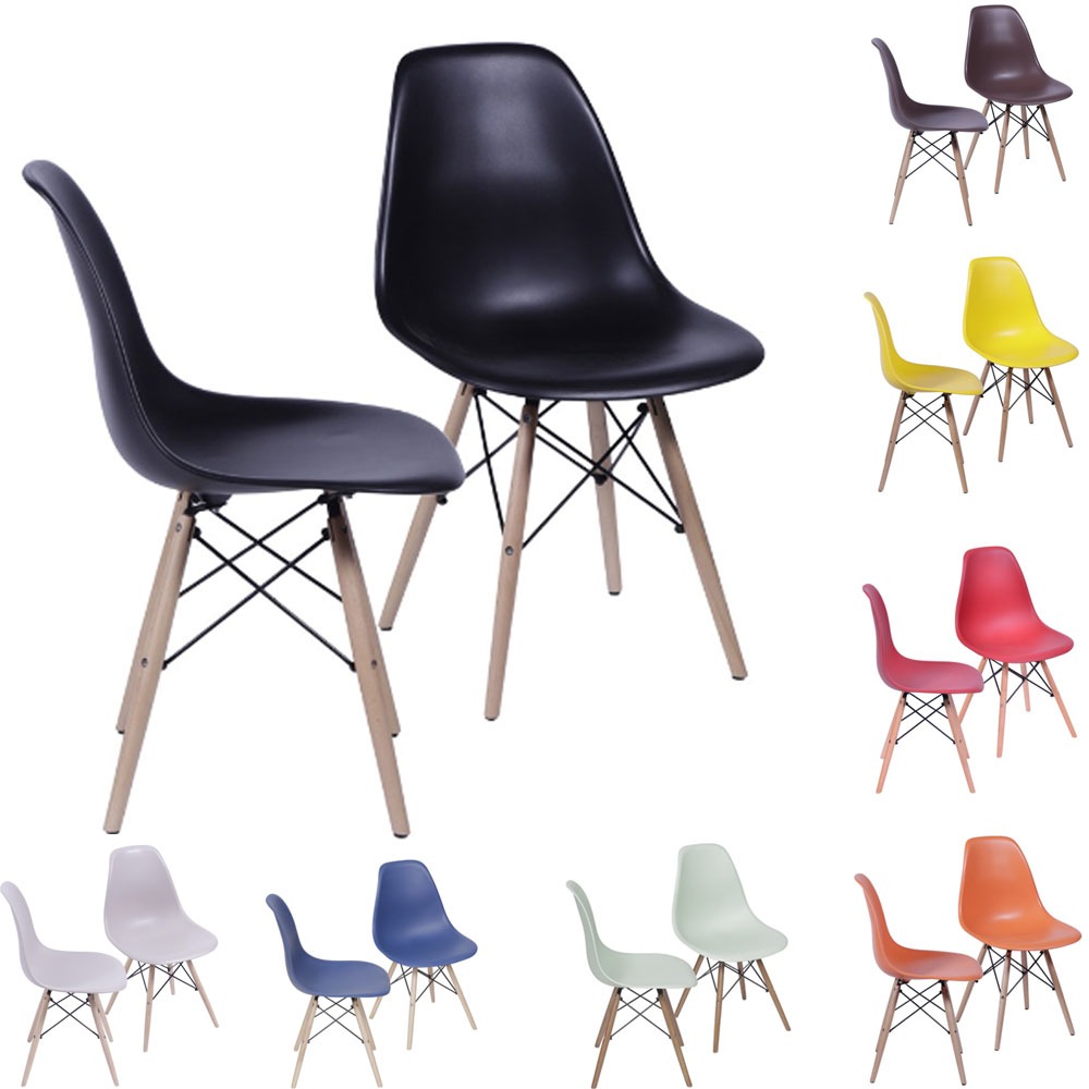 kit 2 Cadeiras de Jantar DKR Eames Boxbit Base Madeira Sala de Jantar