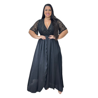 Vestido Festa Plus Size Longo Com Renda Moda Elegante Tendencia G1g2g3