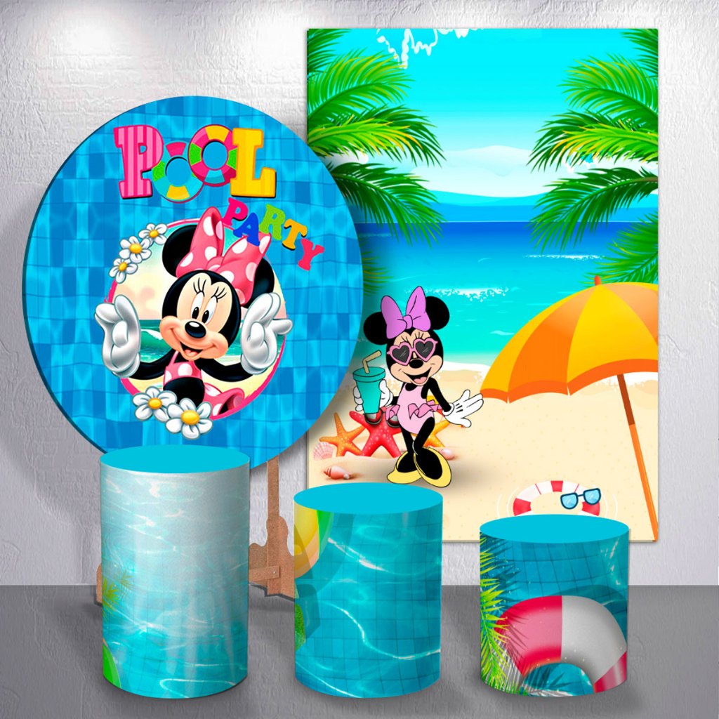 Capas Para Painel Festa na Piscina Infantil Tema Party Pool Meninas Laço Rosa Sublimado Aniversário