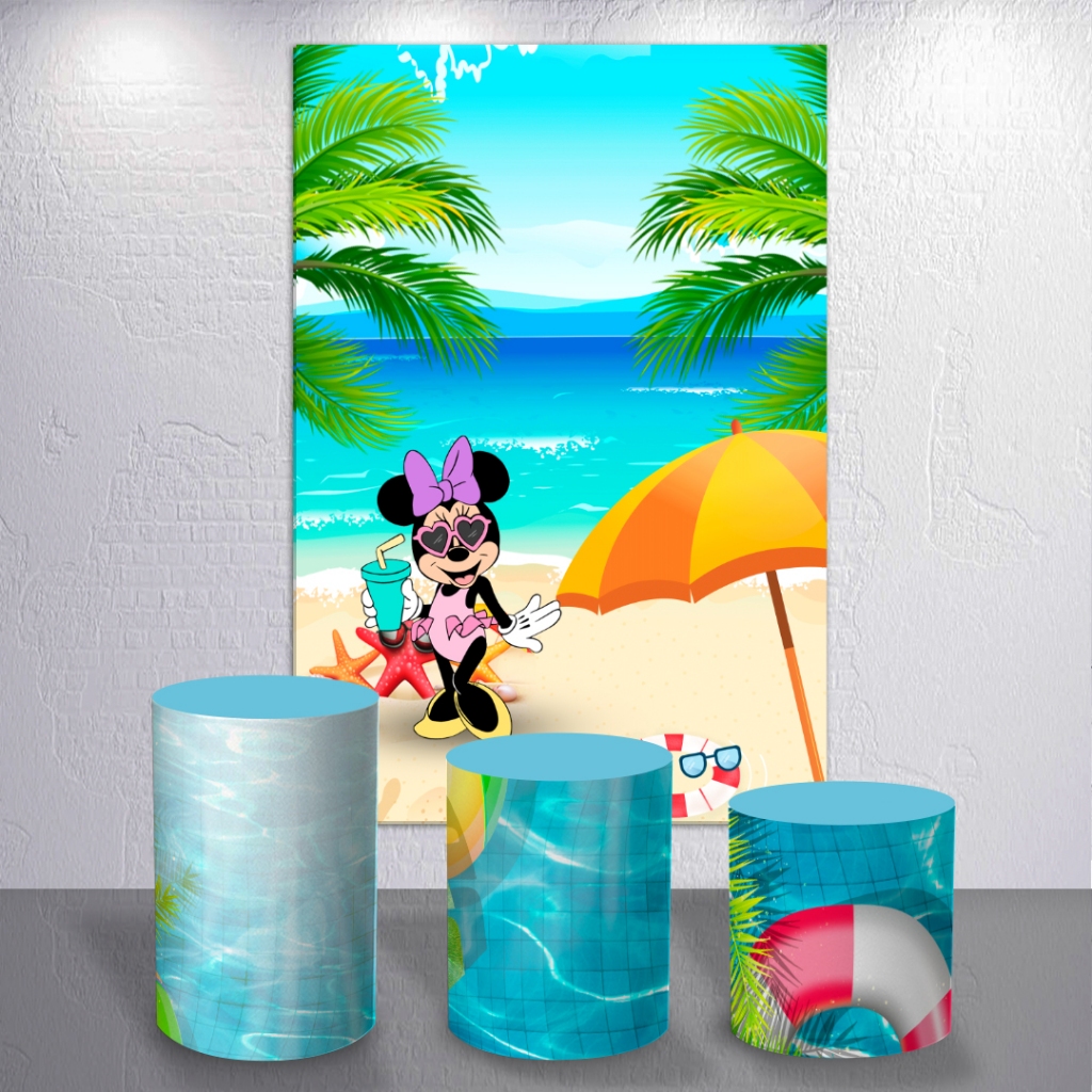 Capas Para Painel Aniversário Tema Piscina Meninas Laço Rosa Party Pool Festa Infantil Sublimada