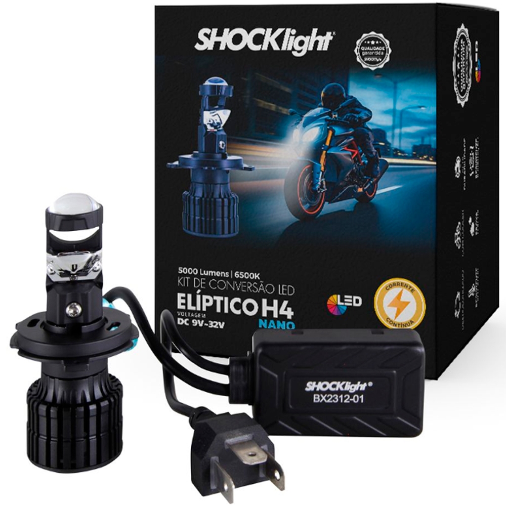 Led Farol Moto Shocklight Conversor Eliptico Projetor Canhao H4 Nano 6500k Facil Instalação em Oferta na Shopee