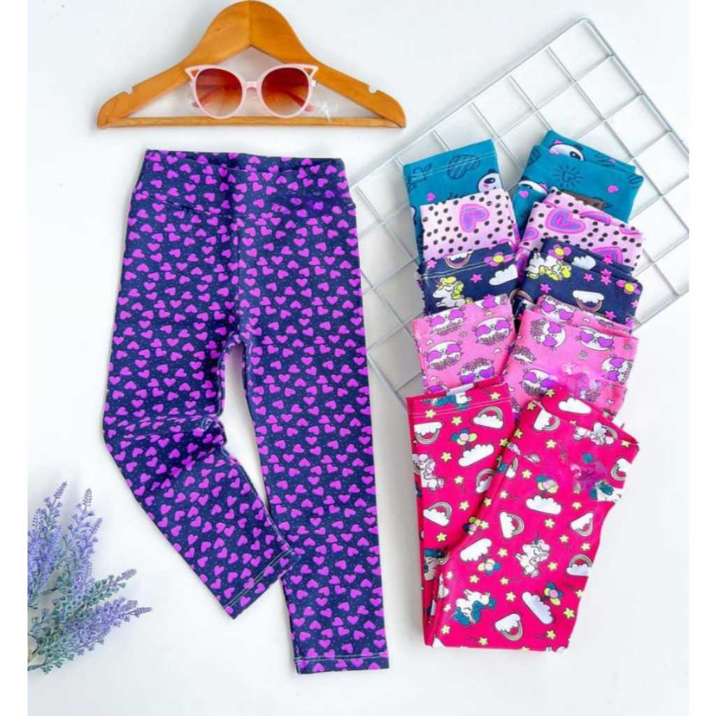 Kit 3 Calça legging Infantil Menina ESTAMPAS E CORES SORTIDAS