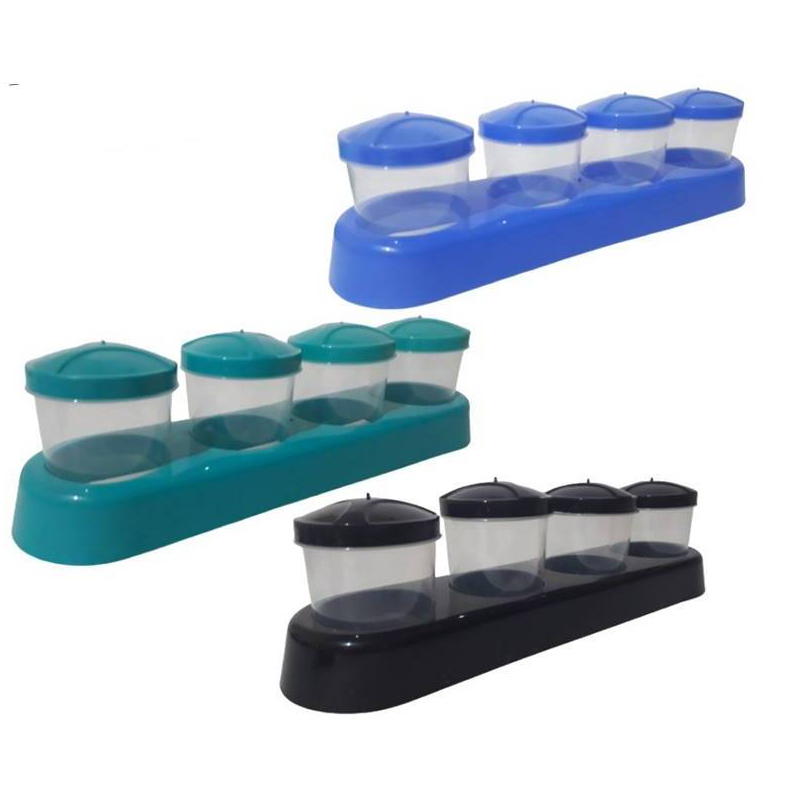 Conjunto Porta Tempero Condimento Com 4 Potes Plástico Transparente Ercaplast