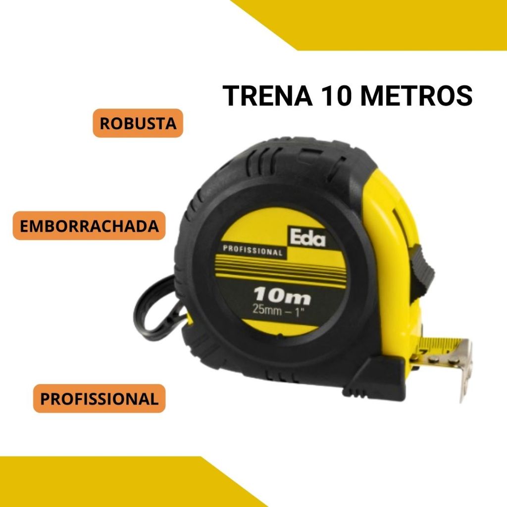 TRENA 10 METROS EMBORRACHADA EDA PROFISSIONAL 10MX25MM MEDIÇÃO PRECISA REFORÇADA