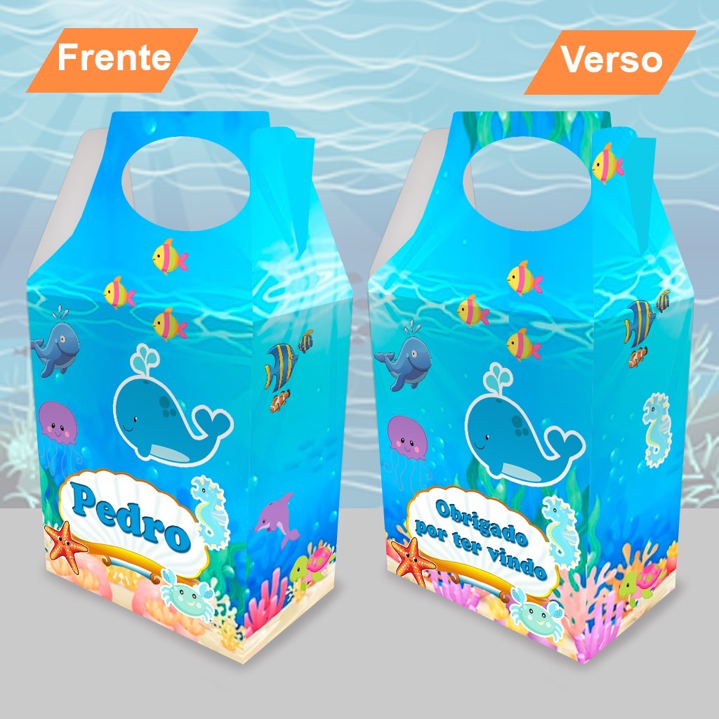 Sacolinha surpresa fundo do mar sacola sereia maletinha caixinha tamanho P M G lembrancinhas aniversário personalizadas