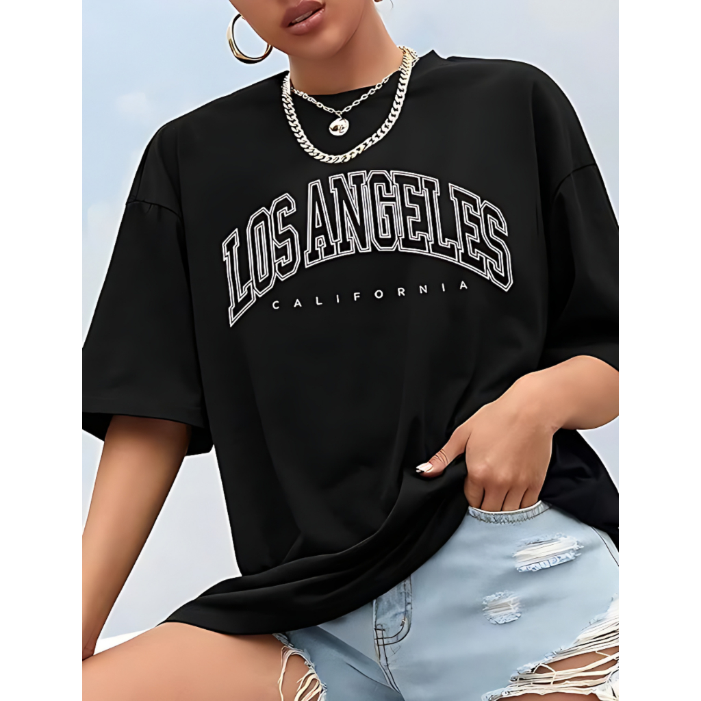 Camisa Oversized Feminina Camisa Over Loss Angeles Camiseta Grande Confortável Em Algodão Blusa