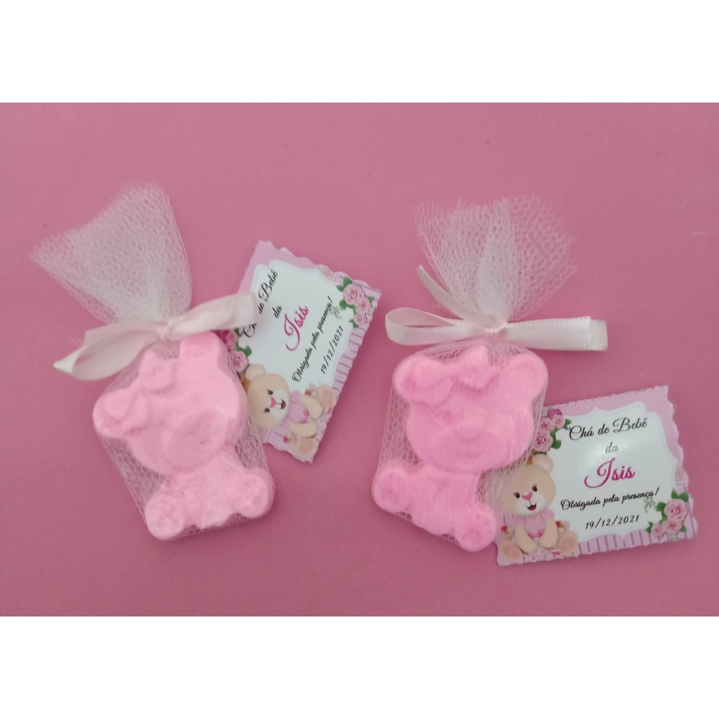 Kit 30 Mini Ursinho Em Sabonete artesanatl Lembrancinha no Tule e tags Para Chá De Bebê e Chá de Fraldas e Maternidade