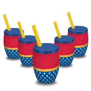 Kit Copos Personalizados Mulher Maravilha Estrelinha Com Canudo 300 ml Festa Infantil Tematica Heróis em Oferta na Shopee