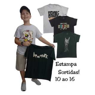 kit 3 Camiseta Juvenil Menino 10 ao 16 Cores e Estampas Sortidas Fabricação Própria em Oferta na Shopee