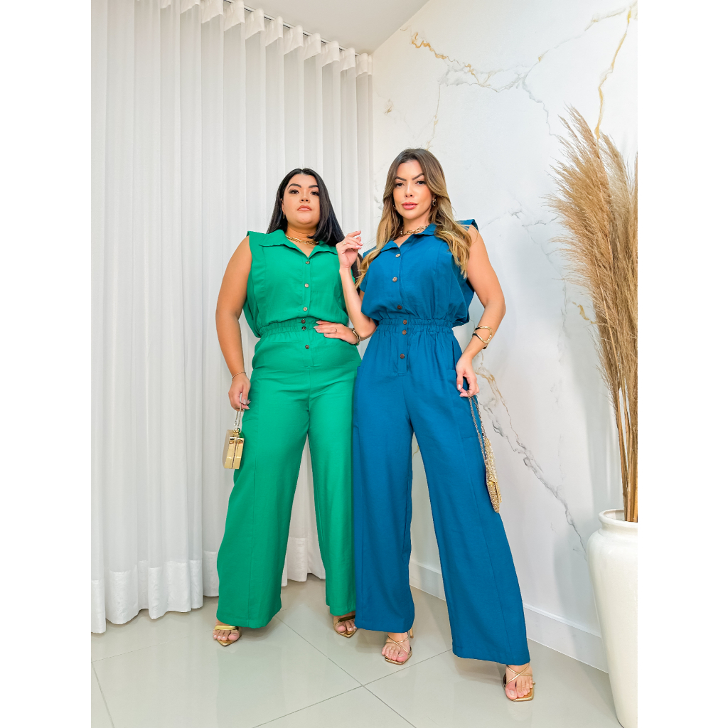 macacao social alfaiataria femenino sem manga cinturada com botao moda 185 macacao