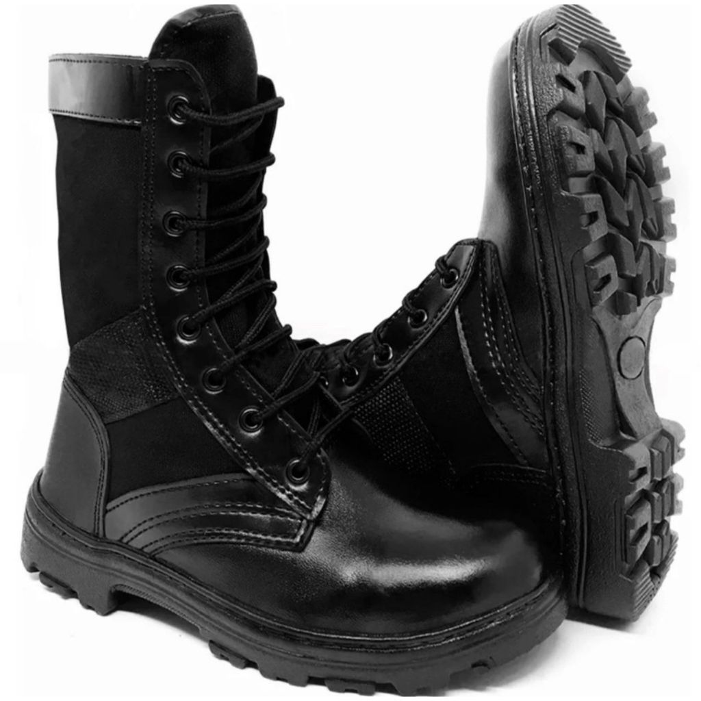 Bota Coturno Unisexx Militar Tática De Couro Reforçado Impermeável Resistente Com Zíper Ajustável Costurado