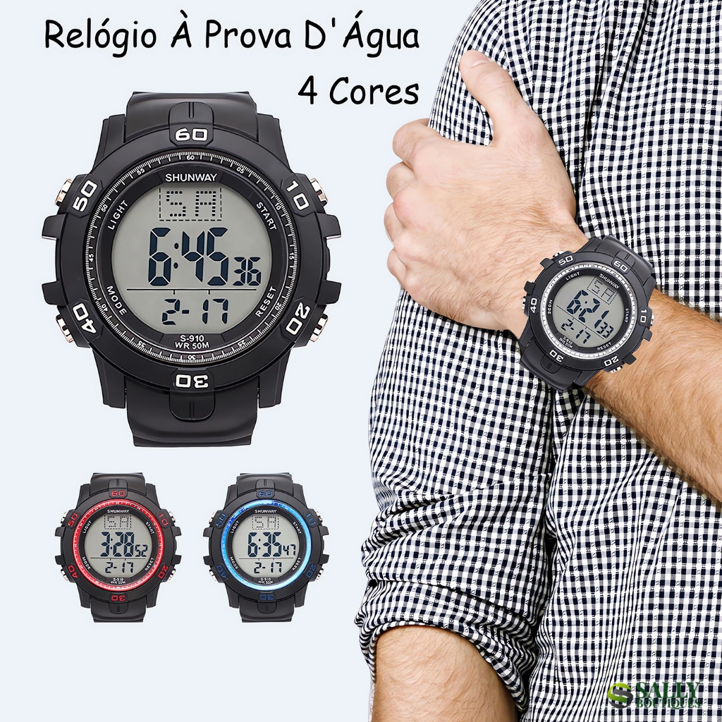 Relógio Digital A Prova D Água Eletrônico Masculino Esportivo Militar Original Preto Simples LED em Oferta na Shopee