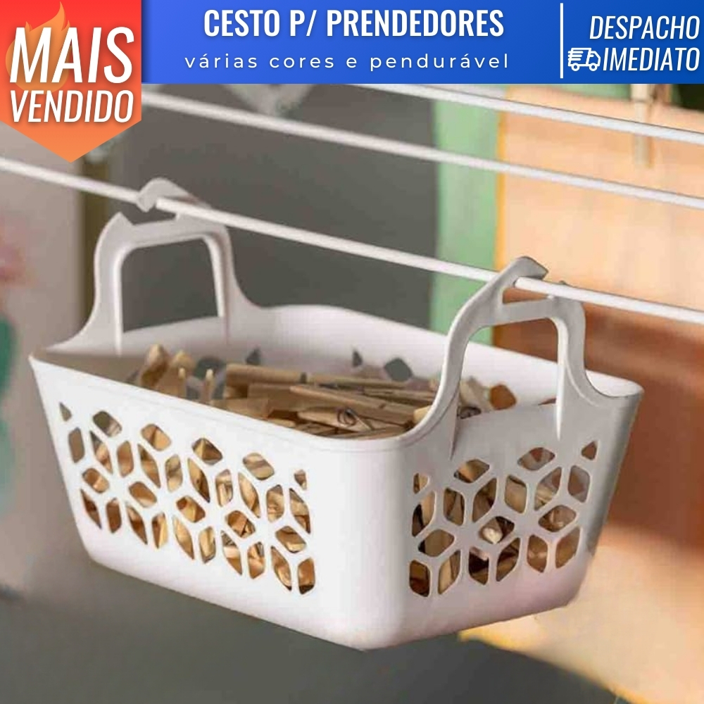 Cesto p/ Prendedores de Roupa de Plástico Pendurável Multiuso UZ