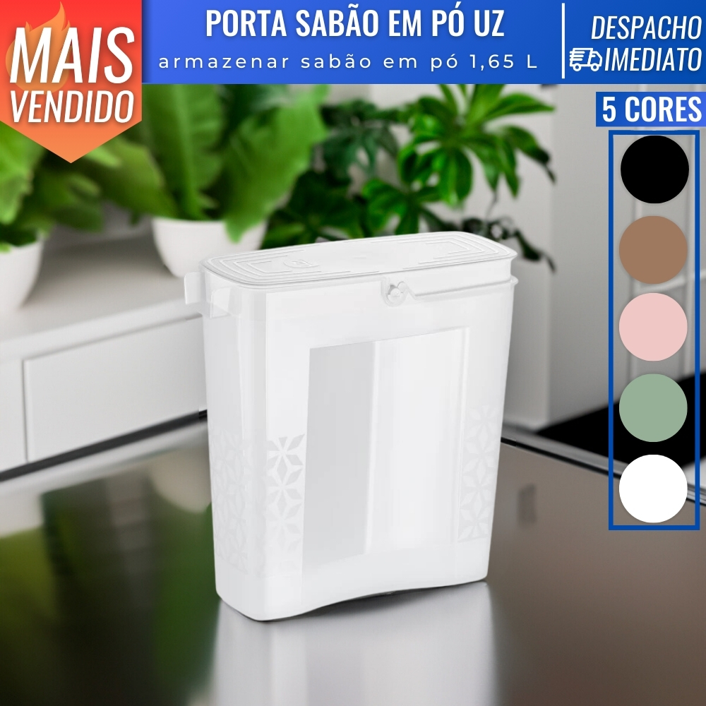 Porta Sabão em Pó de Plástico C/ Dosador Econômico 1,65 Litros