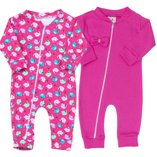 Macacão de bebê menina ziper 100% Algodão pink feminino 2 peças facil de vestir roupas de bebê em Oferta na Shopee